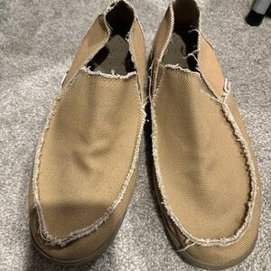 CROCS Men's Frayed Canvas Slip-Ons in Light Brown